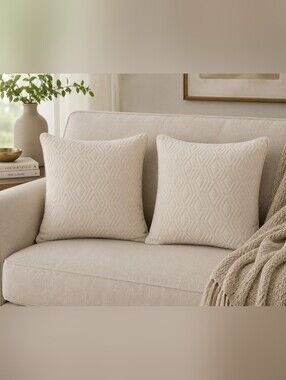 NWT 2 Fieldcrest Heritage Plush Diamond Velvet Decorative Beige Pillows